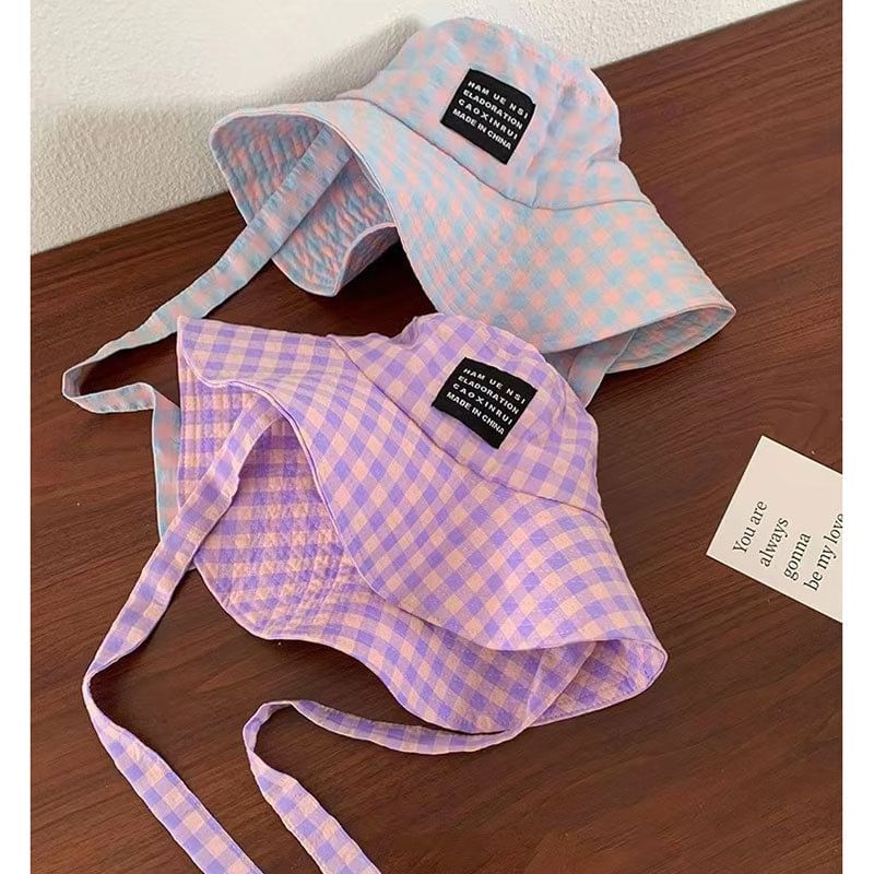 Lettering Hat Plaid Bucket Applique