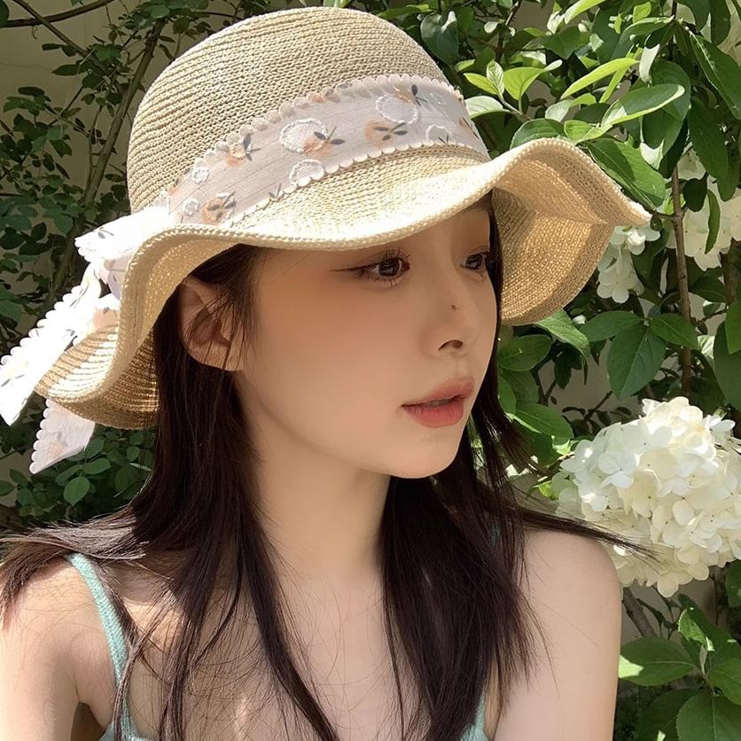 Hat Floral Straw Sun