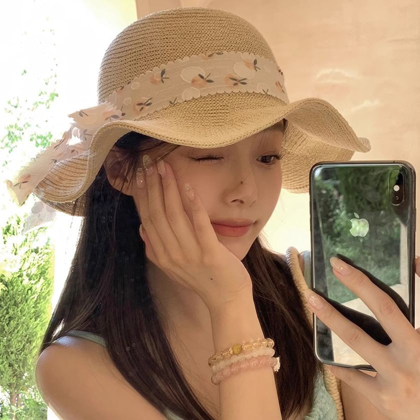 Hat Floral Straw Sun