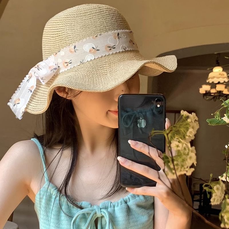 Hat Floral Straw Sun
