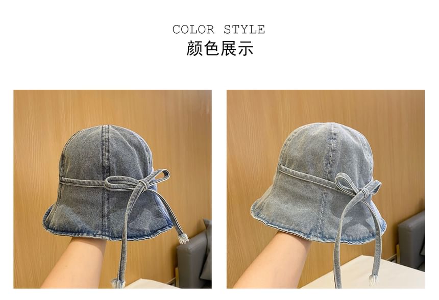 Denim Bow Hat Washed Cloche