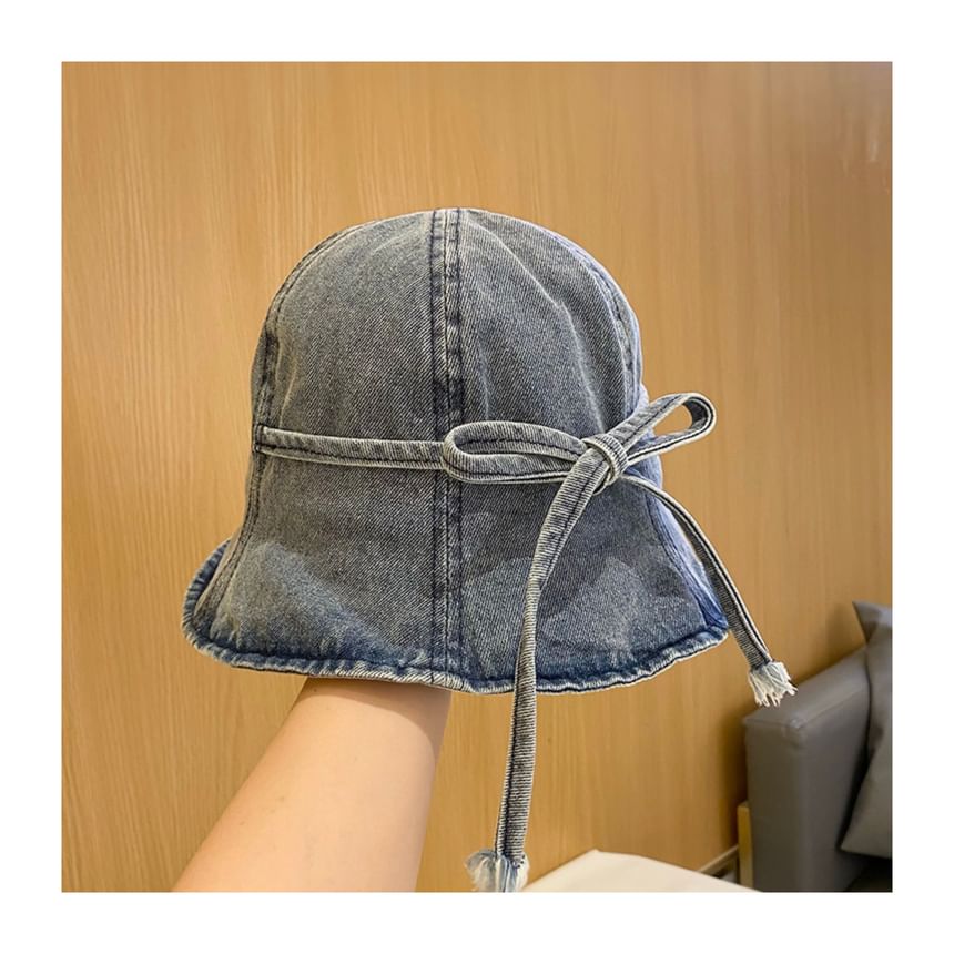 Denim Bow Hat Washed Cloche