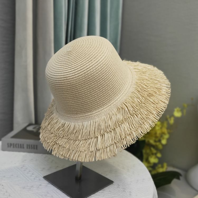 Straw Sun Hat Plain Fringed
