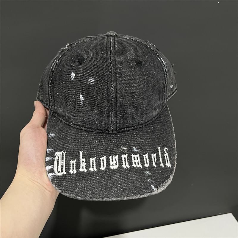 Cap Baseball Denim Lettering Washed Embroidered