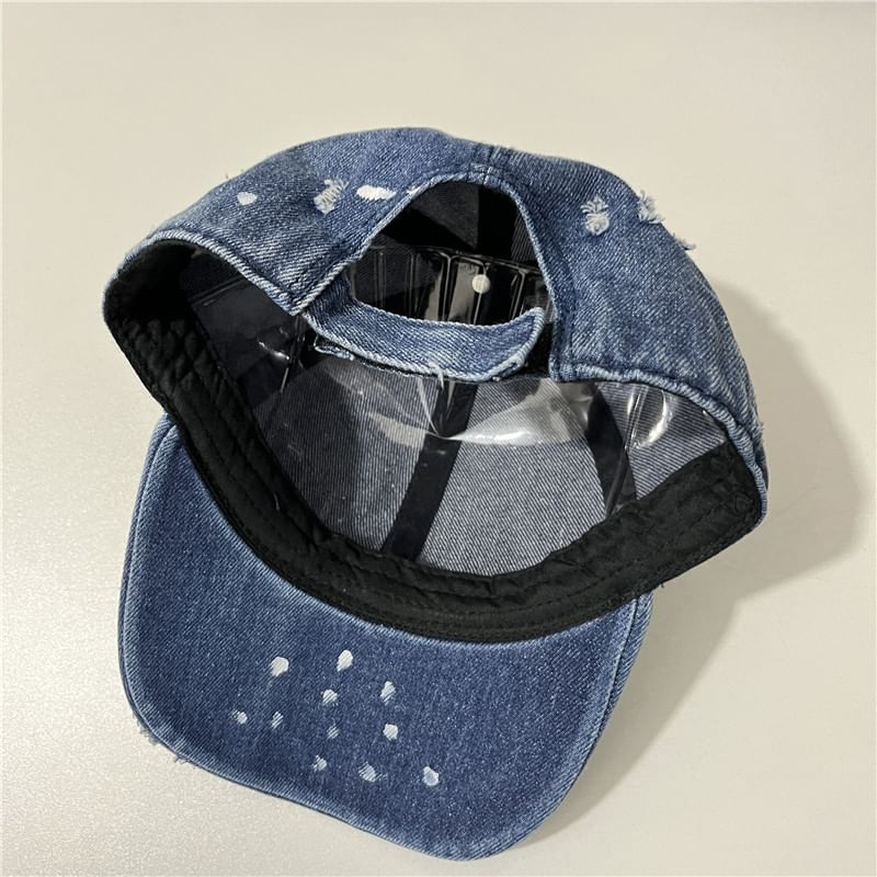 Cap Baseball Denim Lettering Washed Embroidered