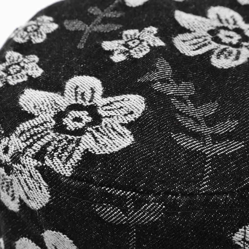 Bucket Print Floral Frayed Denim Hat Washed