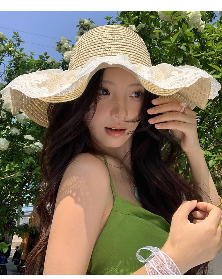 Straw Hat Panel Lace Sun