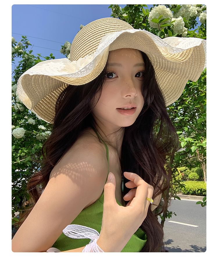 Straw Hat Panel Lace Sun