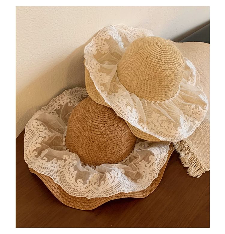 Straw Hat Panel Lace Sun