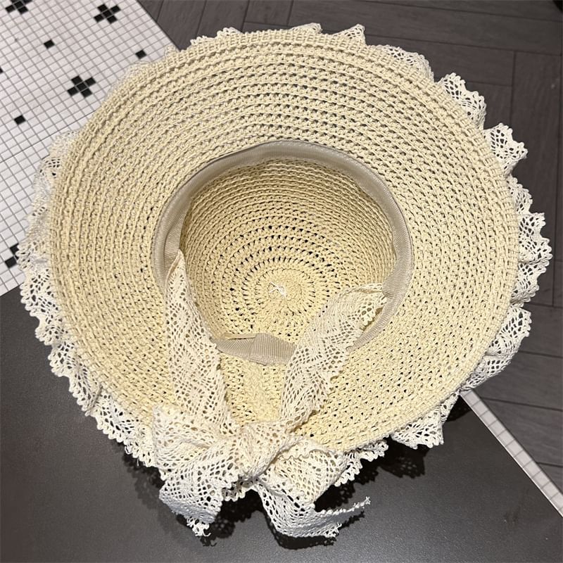 Perforated Sun Trim Knit Lace Hat