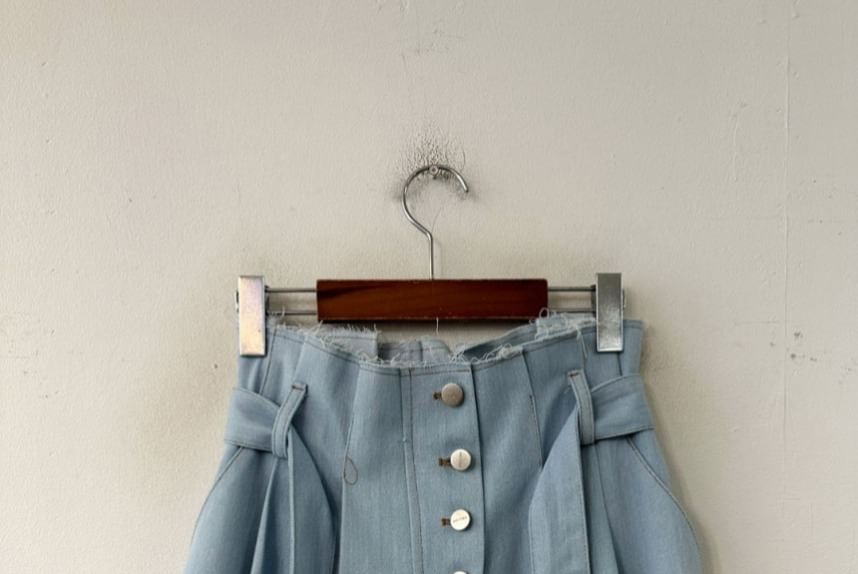 High Rise Washed Denim Mini A-Line Skirt