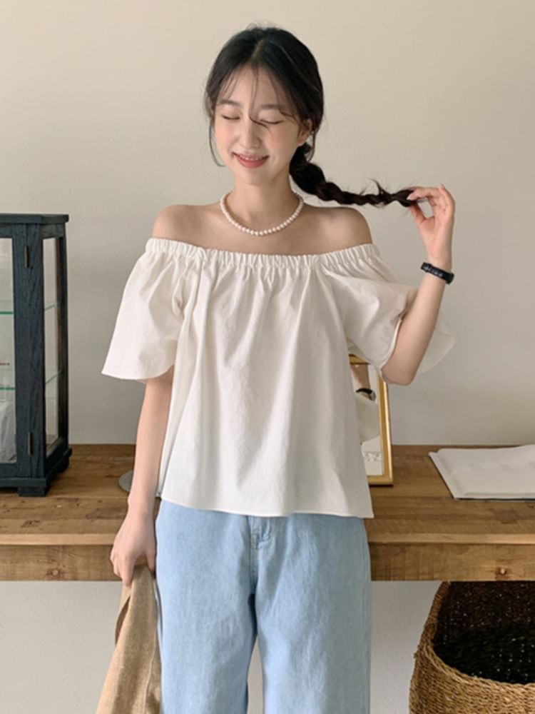 Short-Sleeve Off Shoulder Plain Top