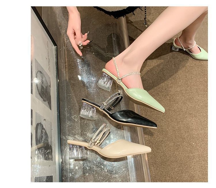 Mules Pointed Toe Heel Mary Jane Block