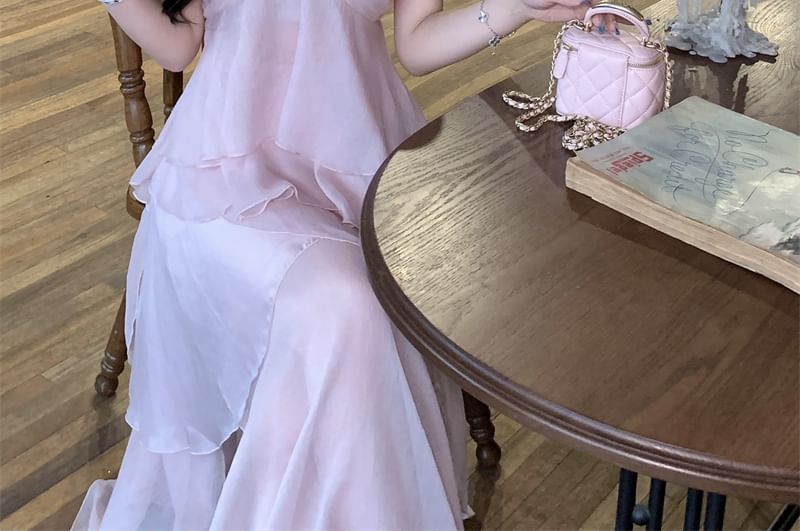 V-Neck A-Line Plain / Flowy Skirt Top Cami Maxi