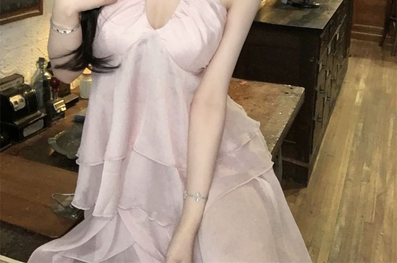 V-Neck A-Line Plain / Flowy Skirt Top Cami Maxi