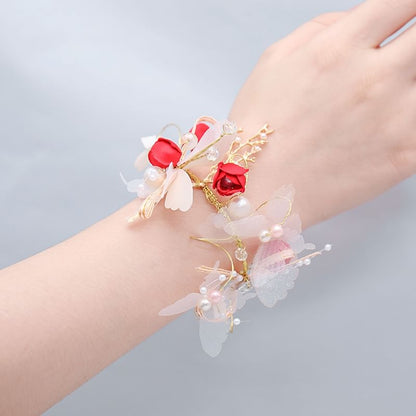 Floral Butterfly Faux Pearl Wrist Corsage