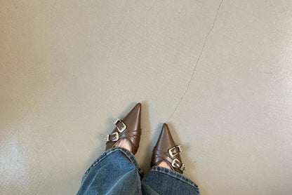 Pointed Toe Criss Cross Buckled Flats