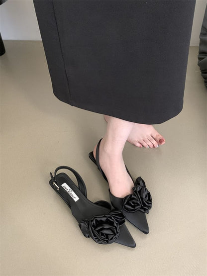 Pointed Toe Flower Slingback Kitten Heel Pumps