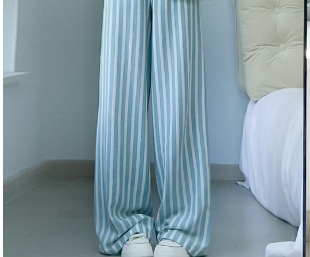 Button Applique High Rise Contrast Stripe Wide Leg Sweatpants