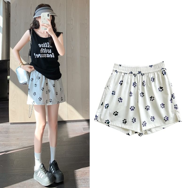 Paw Print High Waist Wide Leg Shorts