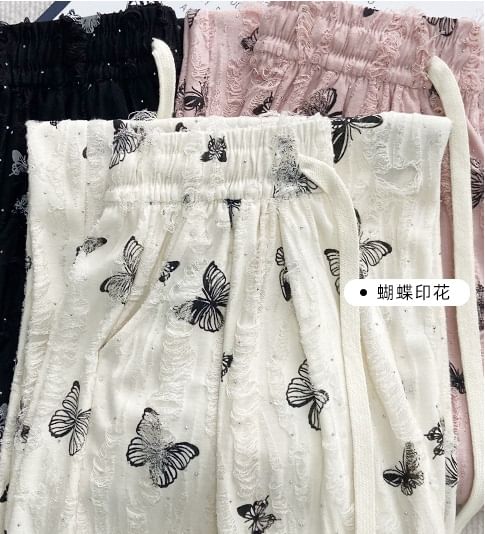 Butterfly Print High Waist Wide Leg Sweatpants