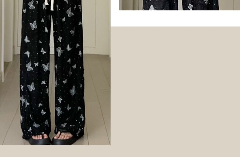 Butterfly Print High Waist Wide Leg Sweatpants