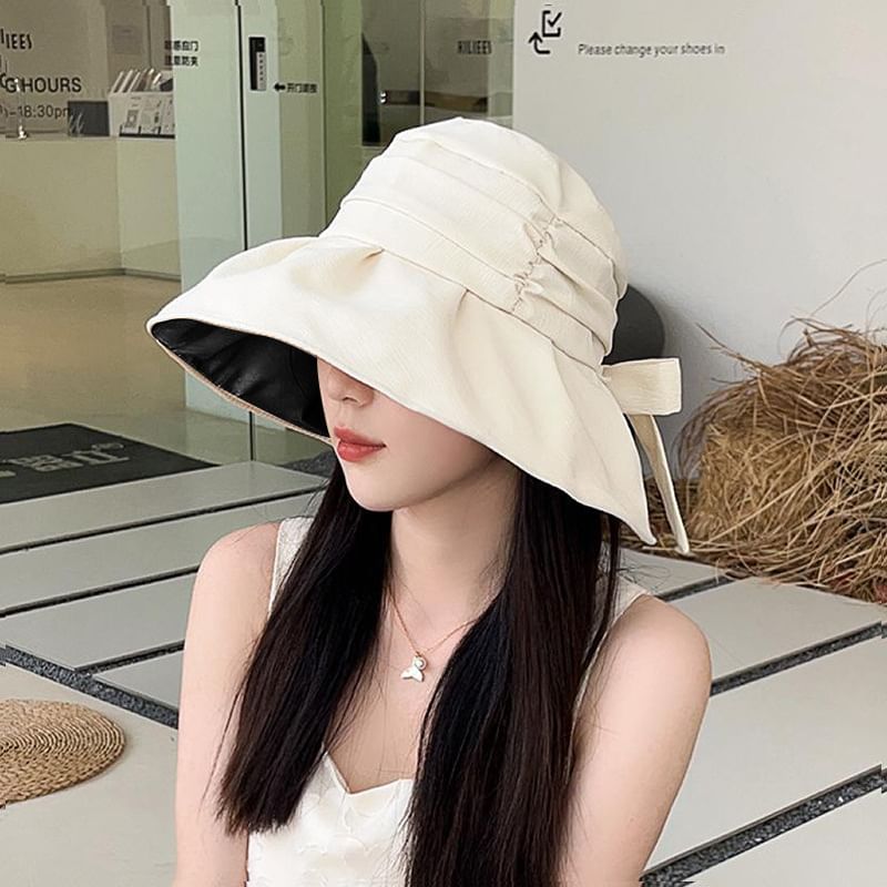 Wide Ruched Bow Brim Bucket Hat