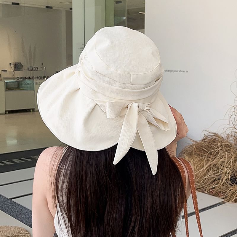 Wide Ruched Bow Brim Bucket Hat