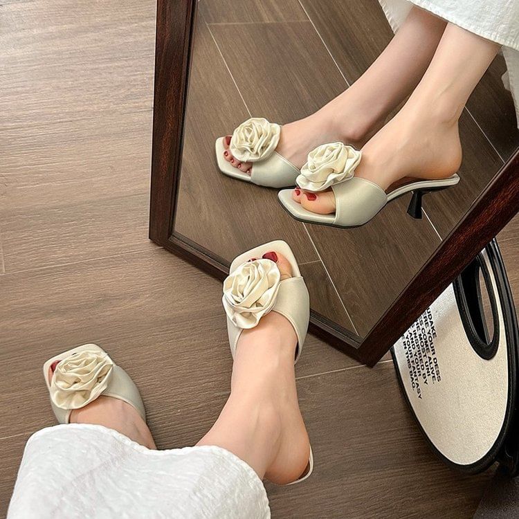 Flower Kitten Heel Slide Sandals