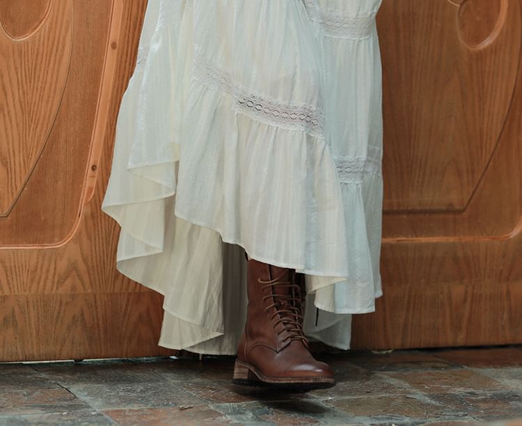 Crew Neck Short-Sleeve Solid A-Line Maxi Dress