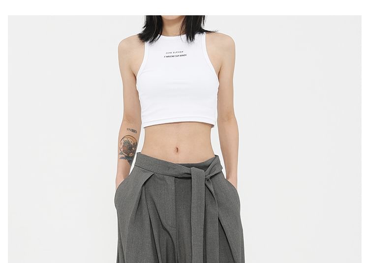 Low Rise Tie-Rise Plain Loose-Fit Wide-Leg Pants