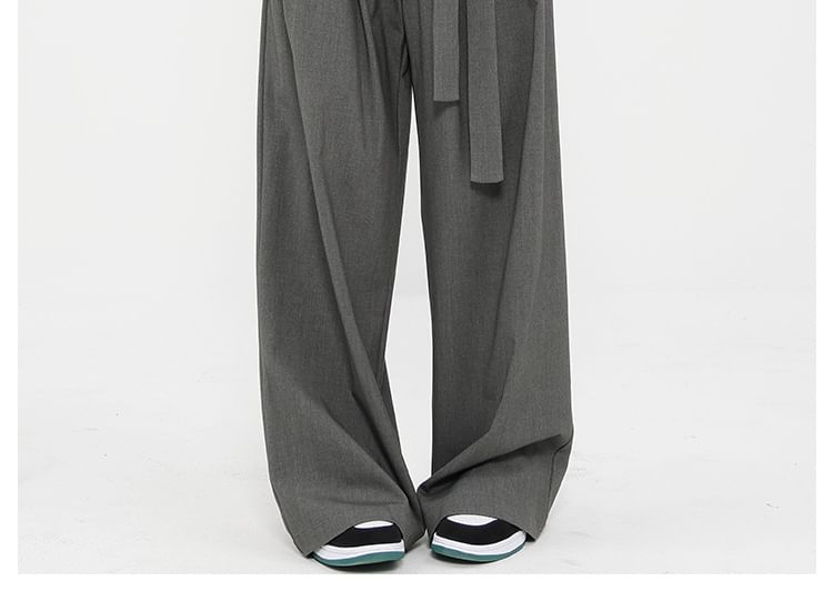 Low Rise Tie-Rise Plain Loose-Fit Wide-Leg Pants