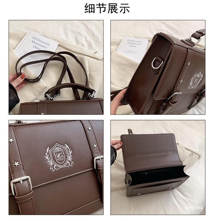 Faux Embroidered Satchel Studded Backpack Leather