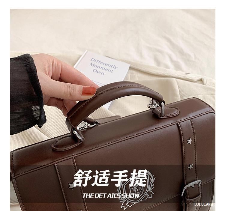 Faux Embroidered Satchel Studded Backpack Leather