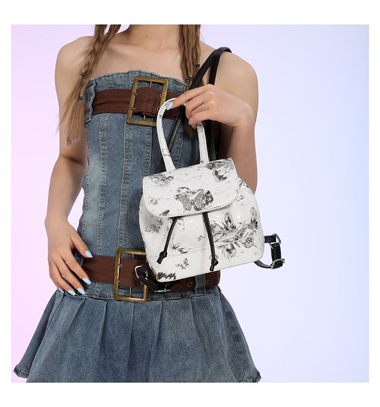 Faux Butterfly Backpack Print Flap Leather