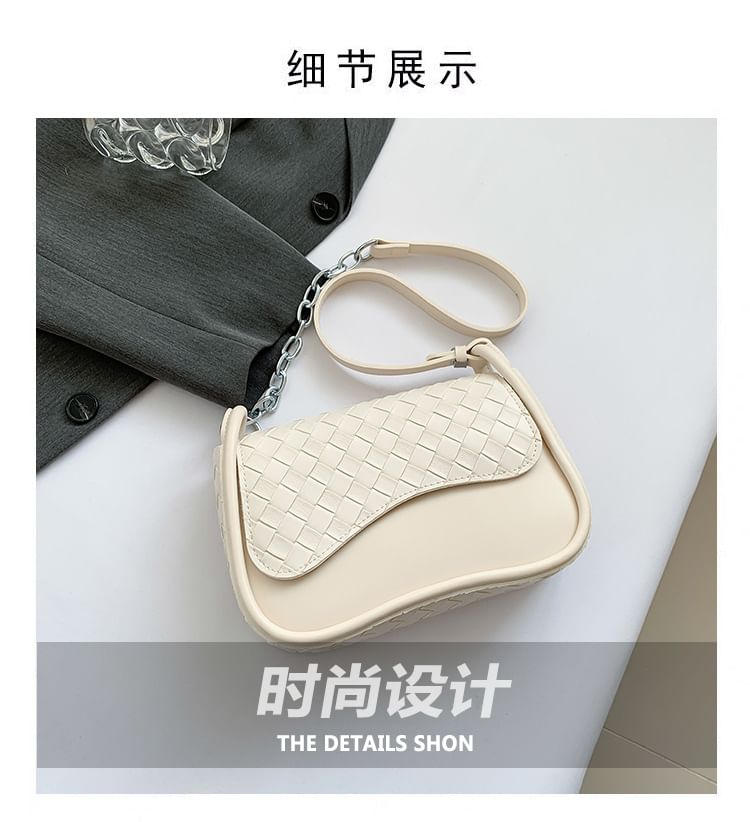 Faux Plain Flap Woven Leather Bag Crossbody