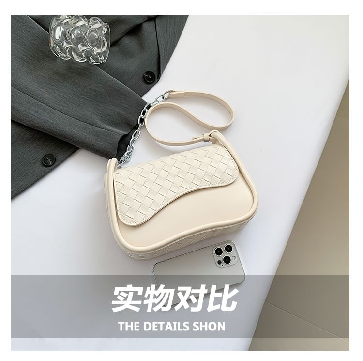 Faux Plain Flap Woven Leather Bag Crossbody