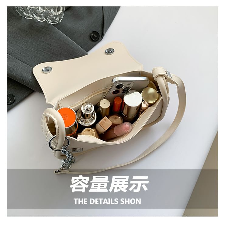 Faux Plain Flap Woven Leather Bag Crossbody