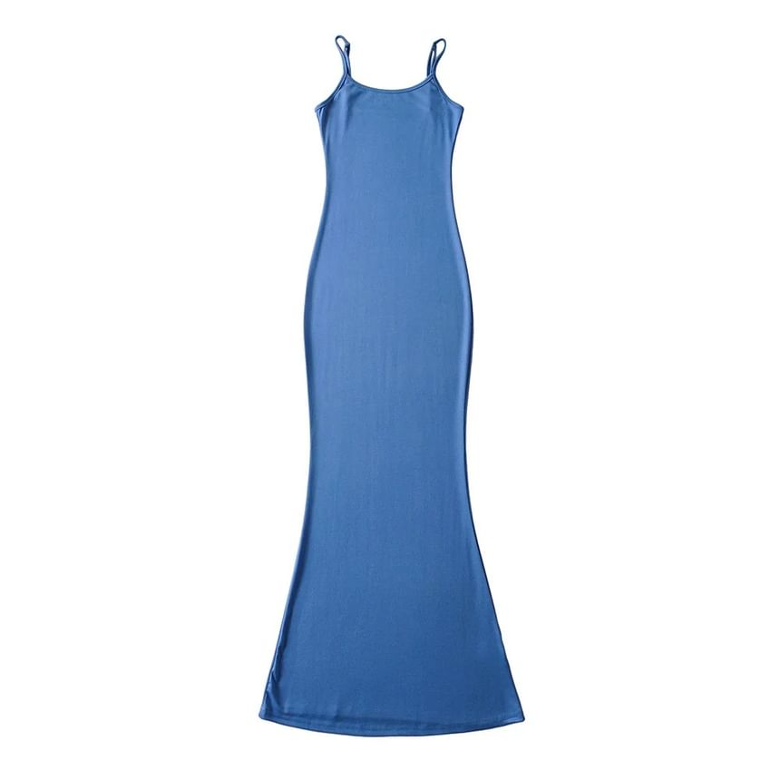 Scoop Neck Spaghetti Strap Solid Mermaid Maxi Dress
