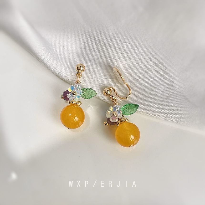 Faux Earring Floral Alloy Dangle Gemstone