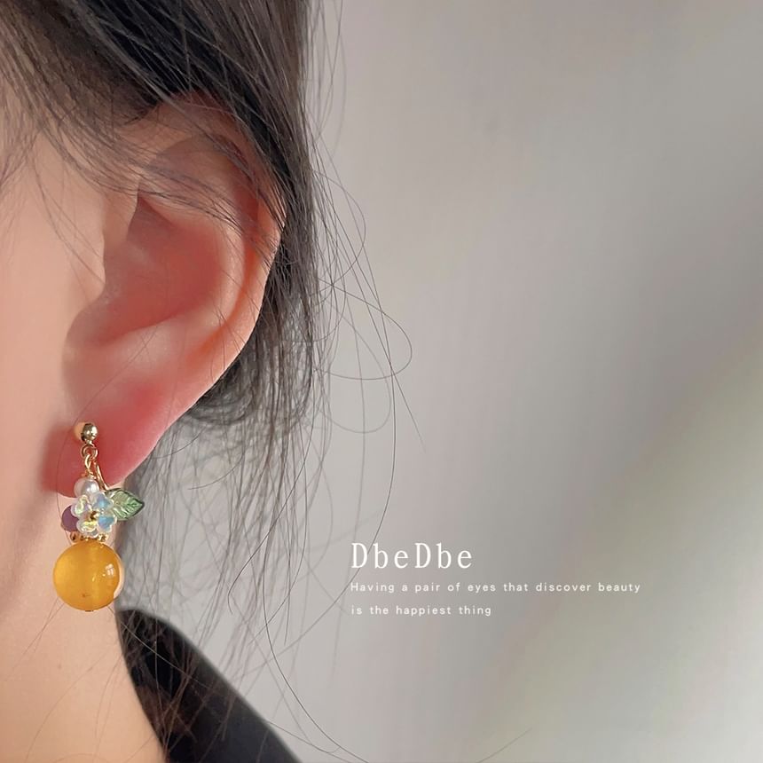 Faux Earring Floral Alloy Dangle Gemstone