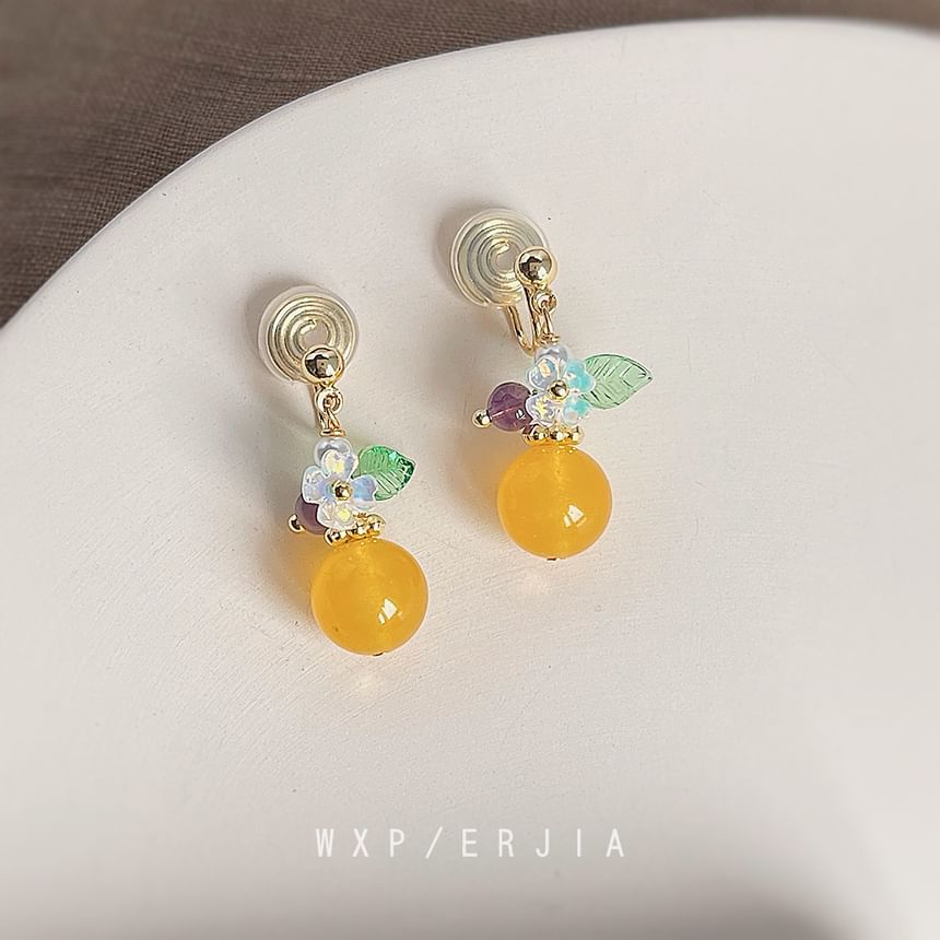 Faux Earring Floral Alloy Dangle Gemstone