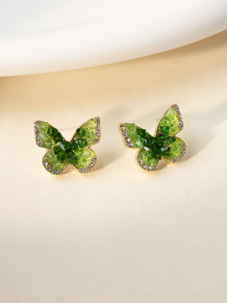 Stud Crystal Faux Earring Butterfly Alloy