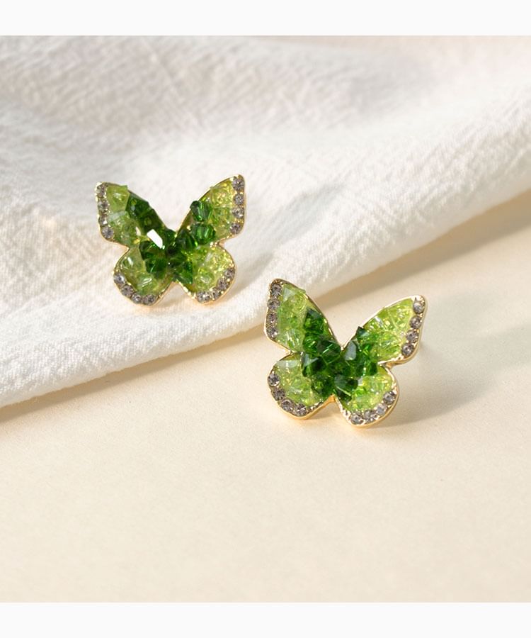 Stud Crystal Faux Earring Butterfly Alloy