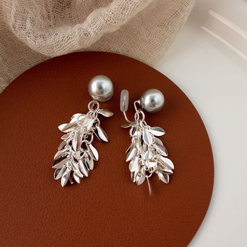 Alloy Earring Pearl Chandelier Faux Leaf