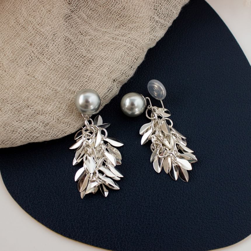 Alloy Earring Pearl Chandelier Faux Leaf