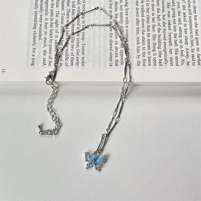 Necklace Crystal Butterfly Choker + Pendant Faux Alloy Set: