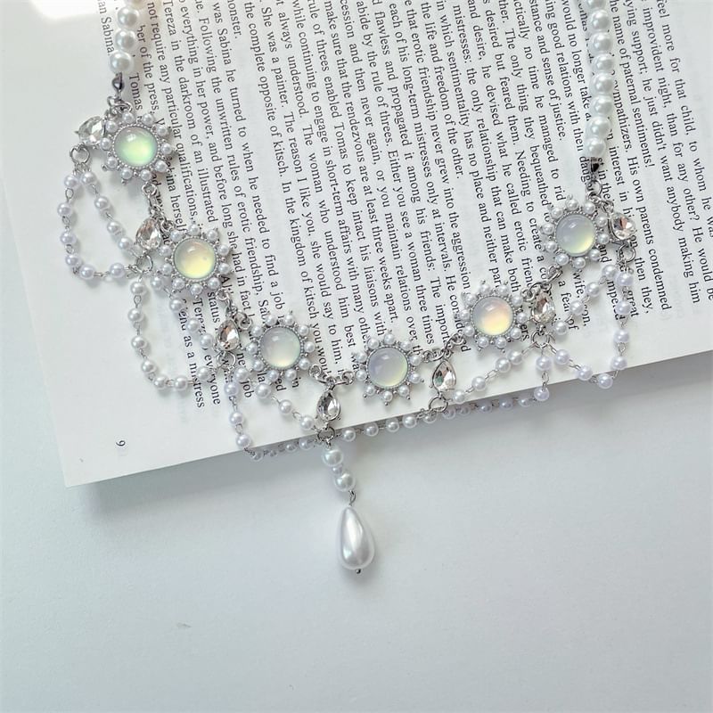 Alloy Choker Faux Pearl Layered