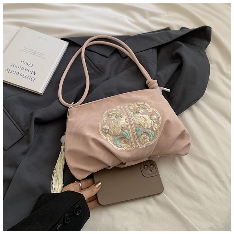 Flower Embroidered Shoulder Bag