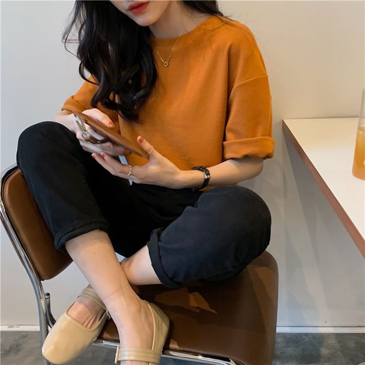 Lettering Crew Neck T-Shirt Print Short-Sleeve